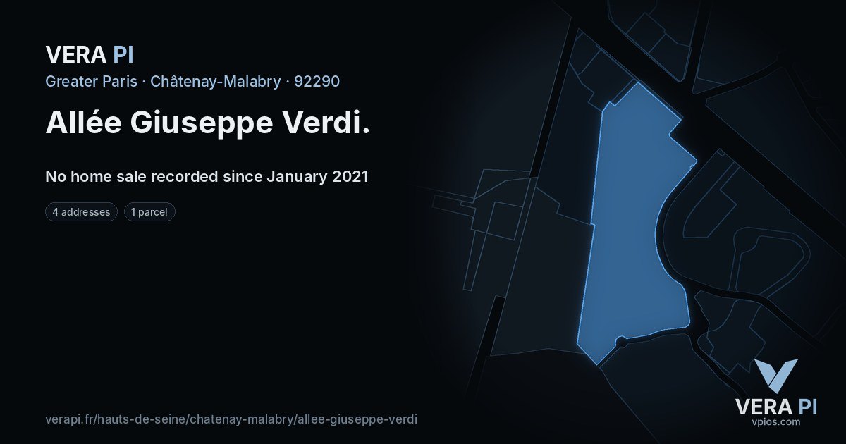 Allée Giuseppe Verdi, Châtenay-Malabry at night – every parcel coloured by the prices around it, the street's own parcels lit