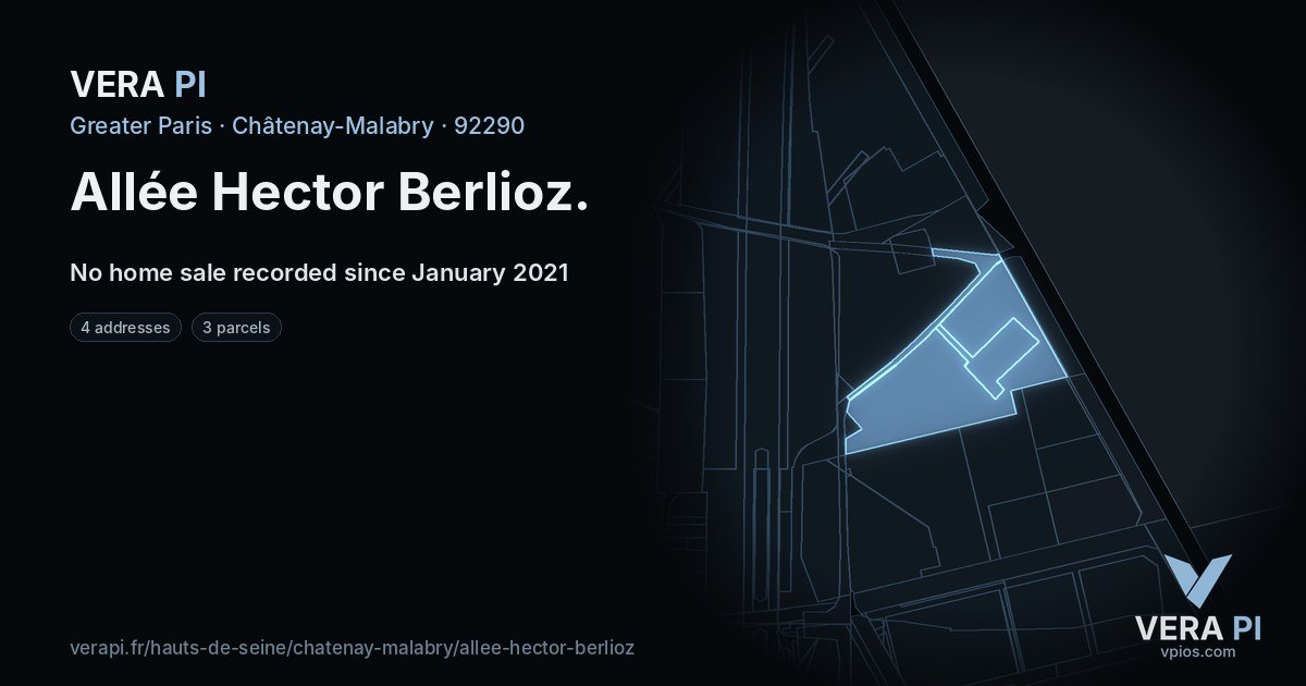 Allée Hector Berlioz, Châtenay-Malabry at night – every parcel coloured by the prices around it, the street's own parcels lit