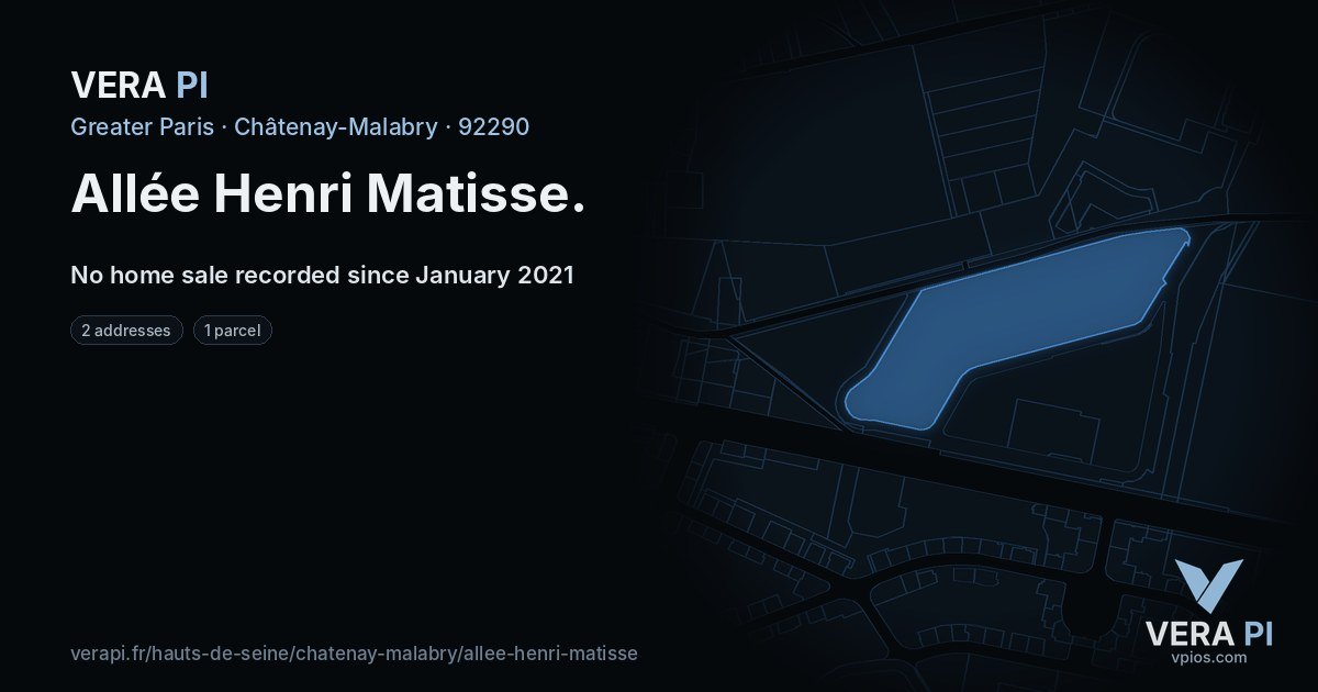 Allée Henri Matisse, Châtenay-Malabry at night – every parcel coloured by the prices around it, the street's own parcels lit