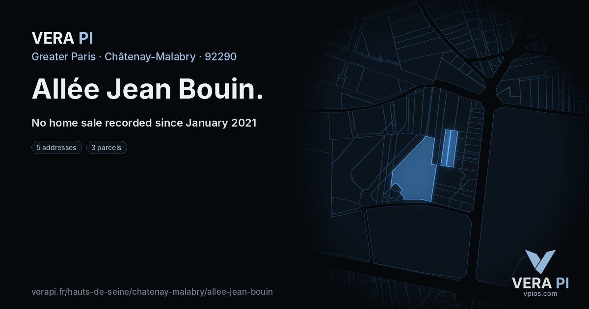 Allée Jean Bouin, Châtenay-Malabry at night – every parcel coloured by the prices around it, the street's own parcels lit