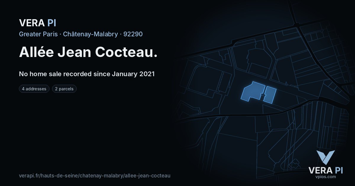 Allée Jean Cocteau, Châtenay-Malabry at night – every parcel coloured by the prices around it, the street's own parcels lit