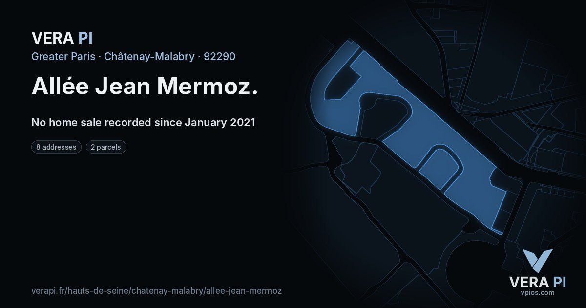 Allée Jean Mermoz, Châtenay-Malabry at night – every parcel coloured by the prices around it, the street's own parcels lit