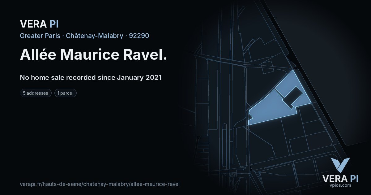 Allée Maurice Ravel, Châtenay-Malabry at night – every parcel coloured by the prices around it, the street's own parcels lit
