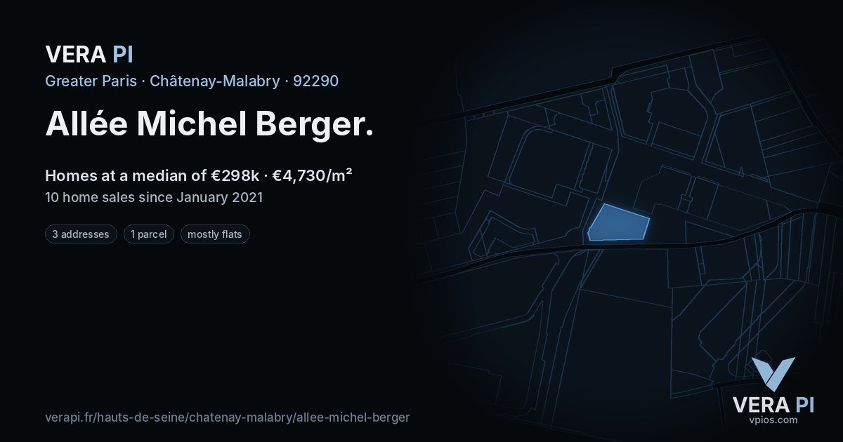 Allée Michel Berger, Châtenay-Malabry at night – every parcel coloured by the prices around it, the street's own parcels lit