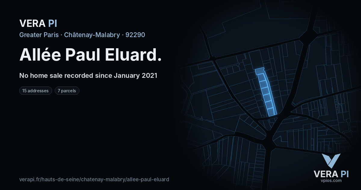 Allée Paul Eluard, Châtenay-Malabry at night – every parcel coloured by the prices around it, the street's own parcels lit