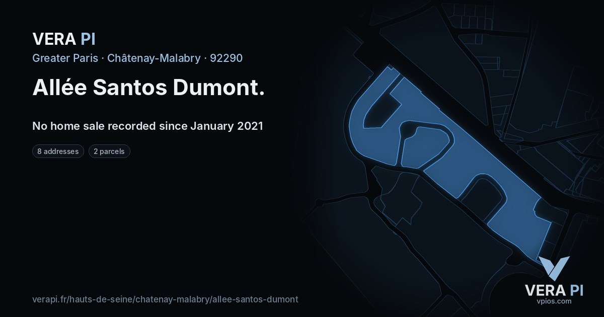 Allée Santos Dumont, Châtenay-Malabry at night – every parcel coloured by the prices around it, the street's own parcels lit