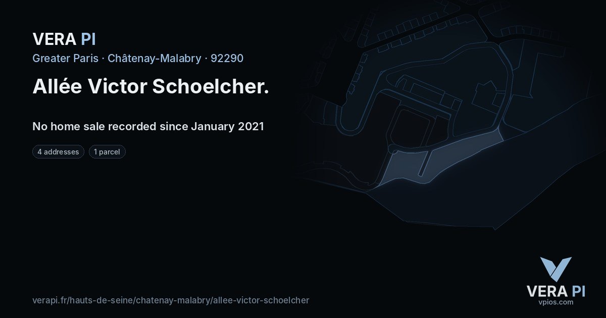 Allée Victor Schoelcher, Châtenay-Malabry at night – every parcel coloured by the prices around it, the street's own parcels lit