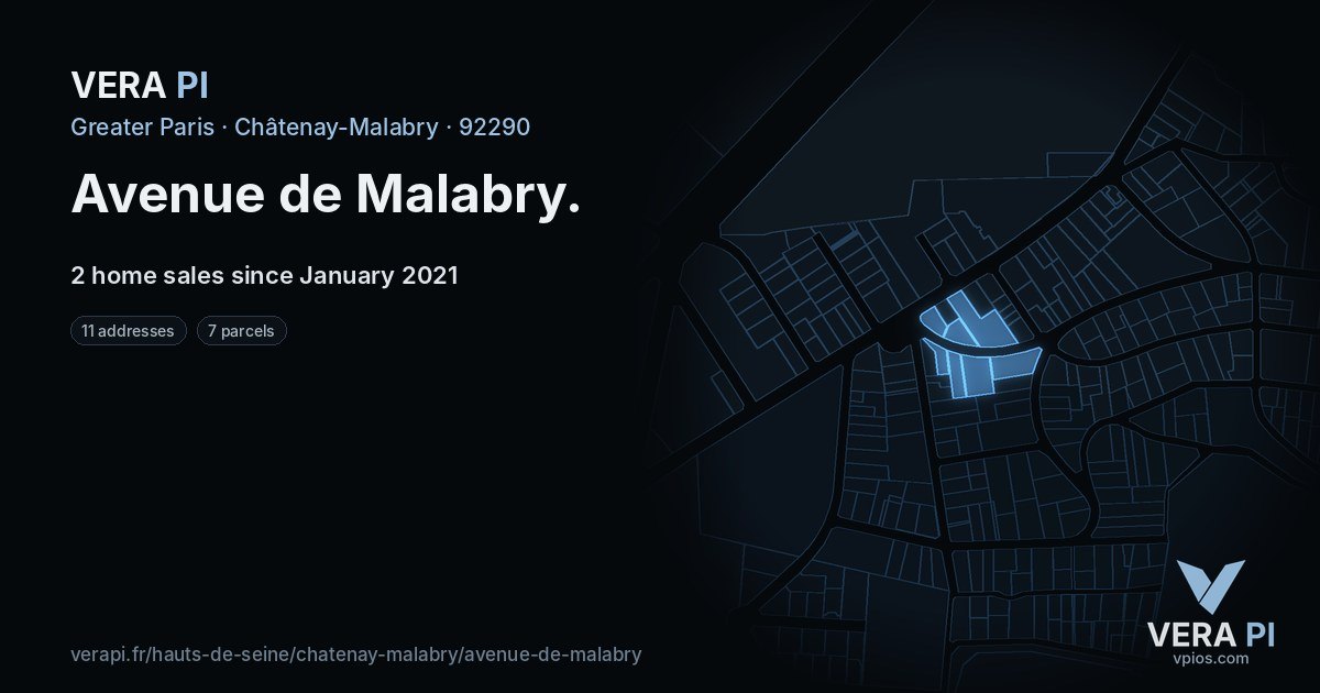 Avenue de Malabry, Châtenay-Malabry at night – every parcel coloured by the prices around it, the street's own parcels lit