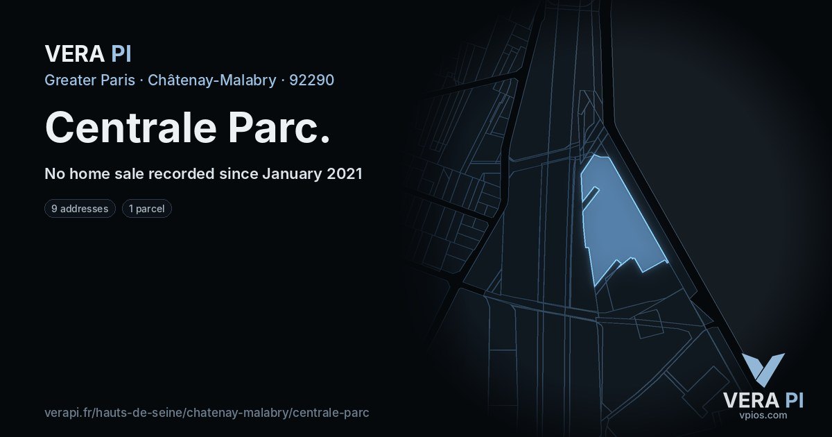 Centrale Parc, Châtenay-Malabry at night – every parcel coloured by the prices around it, the street's own parcels lit
