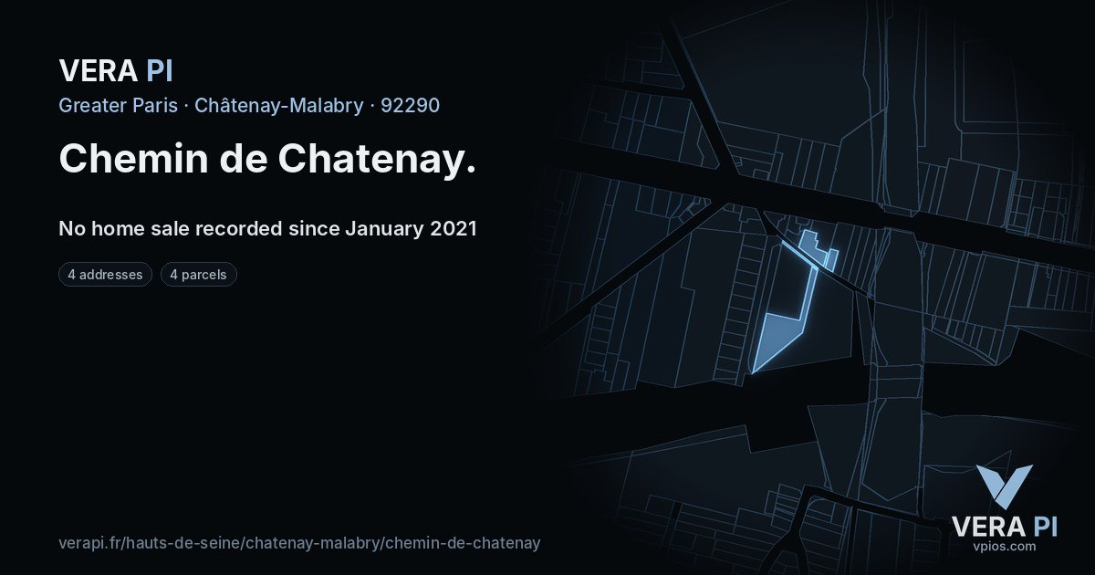 Chemin de Chatenay, Châtenay-Malabry at night – every parcel coloured by the prices around it, the street's own parcels lit