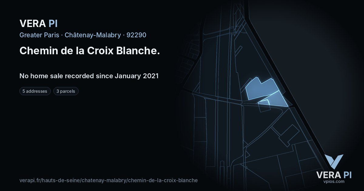 Chemin de la Croix Blanche, Châtenay-Malabry at night – every parcel coloured by the prices around it, the street's own parcels lit