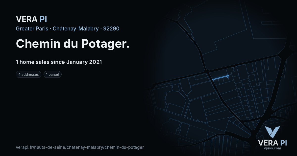 Chemin du Potager, Châtenay-Malabry at night – every parcel coloured by the prices around it, the street's own parcels lit