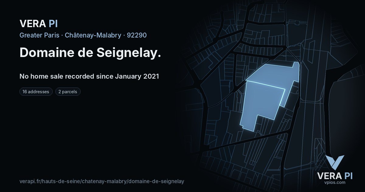 Domaine de Seignelay, Châtenay-Malabry at night – every parcel coloured by the prices around it, the street's own parcels lit