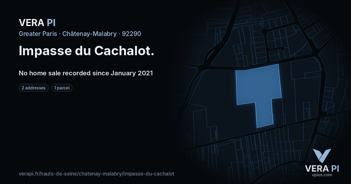 Impasse du Cachalot, Châtenay-Malabry at night – every parcel coloured by the prices around it, the street's own parcels lit