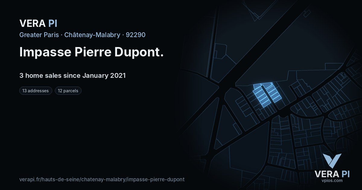 Impasse Pierre Dupont, Châtenay-Malabry at night – every parcel coloured by the prices around it, the street's own parcels lit