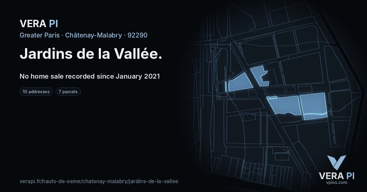 Jardins de la Vallée, Châtenay-Malabry at night – every parcel coloured by the prices around it, the street's own parcels lit