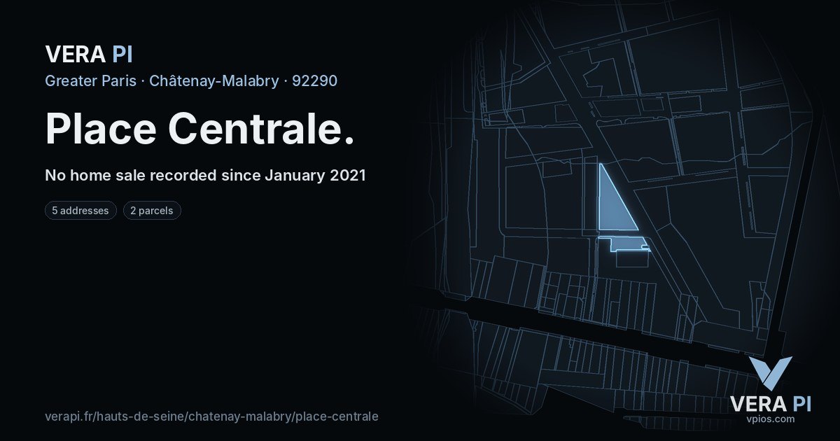 Place Centrale, Châtenay-Malabry at night – every parcel coloured by the prices around it, the street's own parcels lit