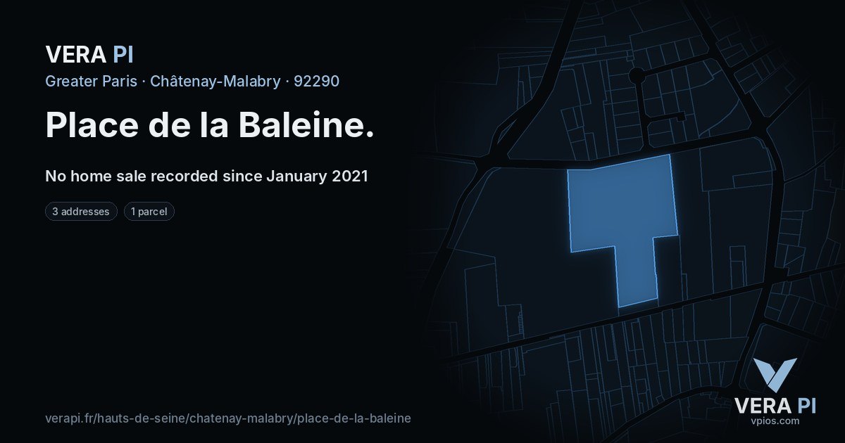 Place de la Baleine, Châtenay-Malabry at night – every parcel coloured by the prices around it, the street's own parcels lit