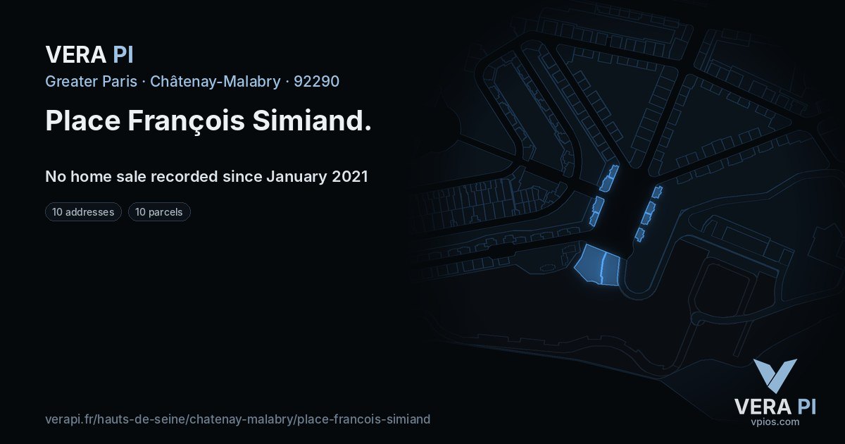 Place François Simiand, Châtenay-Malabry at night – every parcel coloured by the prices around it, the street's own parcels lit