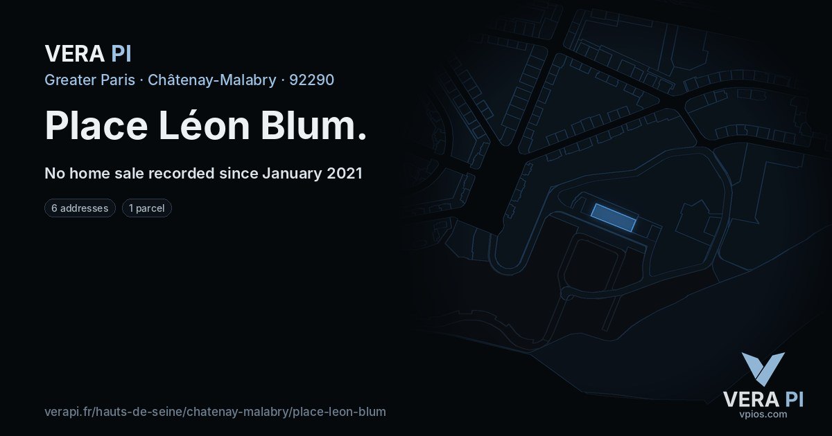 Place Léon Blum, Châtenay-Malabry at night – every parcel coloured by the prices around it, the street's own parcels lit