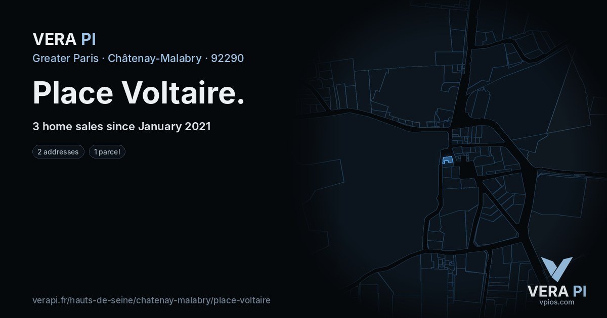 Place Voltaire, Châtenay-Malabry at night – every parcel coloured by the prices around it, the street's own parcels lit