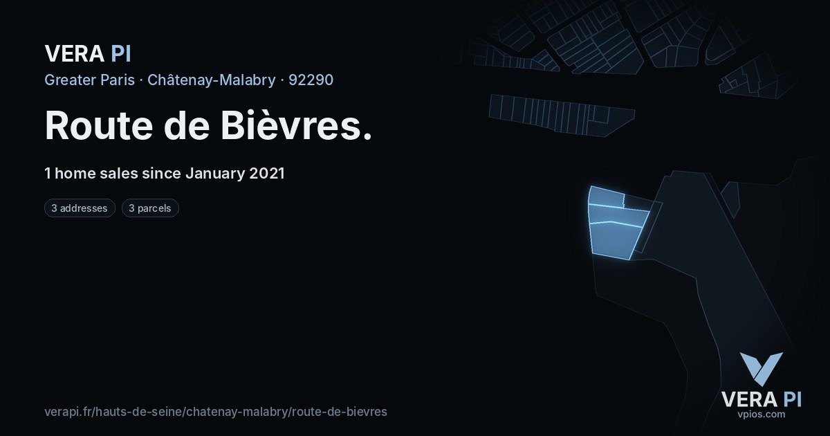 Route de Bièvres, Châtenay-Malabry at night – every parcel coloured by the prices around it, the street's own parcels lit