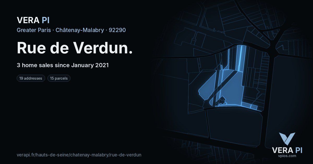 Rue de Verdun, Châtenay-Malabry at night – every parcel coloured by the prices around it, the street's own parcels lit