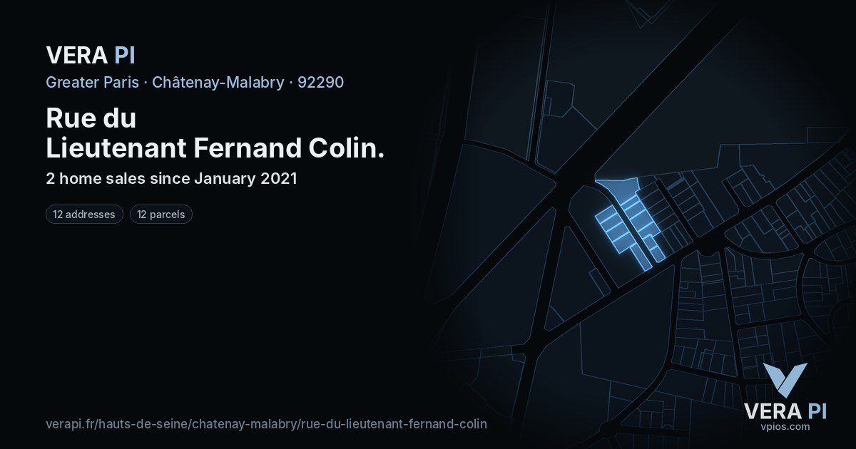 Rue du Lieutenant Fernand Colin, Châtenay-Malabry at night – every parcel coloured by the prices around it, the street's own parcels lit