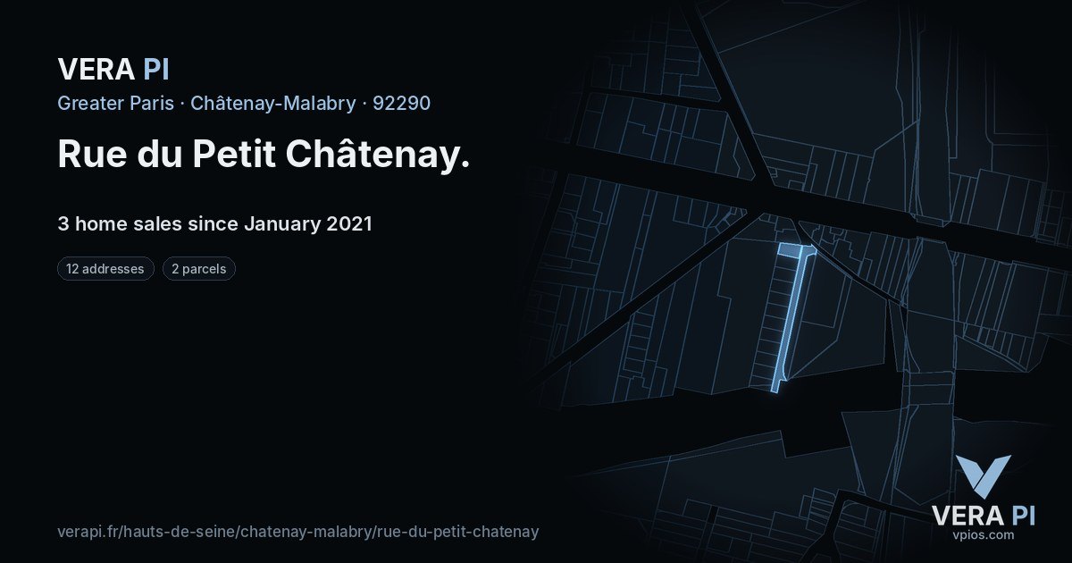 Rue du Petit Châtenay, Châtenay-Malabry at night – every parcel coloured by the prices around it, the street's own parcels lit