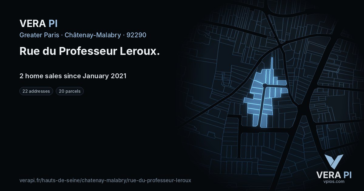 Rue du Professeur Leroux, Châtenay-Malabry at night – every parcel coloured by the prices around it, the street's own parcels lit