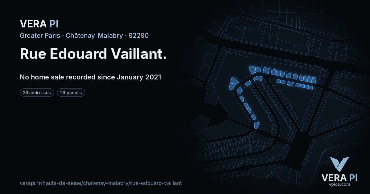 Rue Edouard Vaillant, Châtenay-Malabry at night – every parcel coloured by the prices around it, the street's own parcels lit