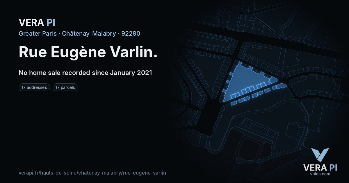 Rue Eugène Varlin, Châtenay-Malabry at night – every parcel coloured by the prices around it, the street's own parcels lit