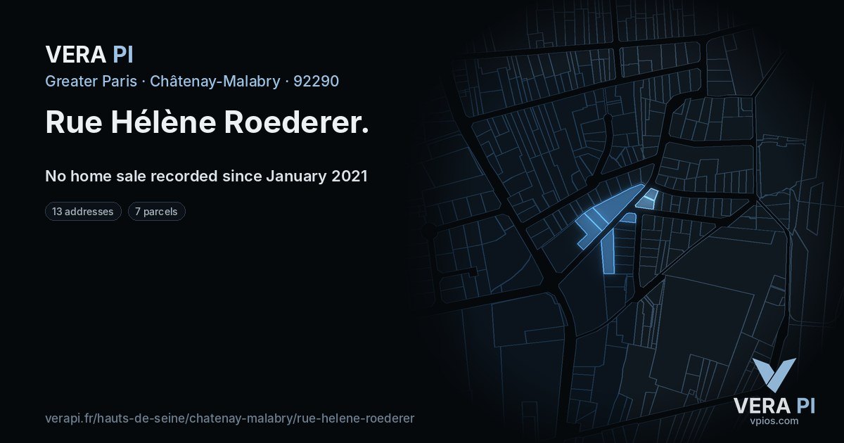 Rue Hélène Roederer, Châtenay-Malabry at night – every parcel coloured by the prices around it, the street's own parcels lit