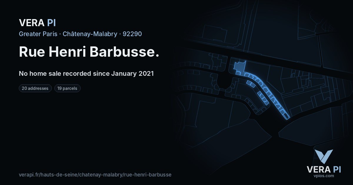 Rue Henri Barbusse, Châtenay-Malabry at night – every parcel coloured by the prices around it, the street's own parcels lit