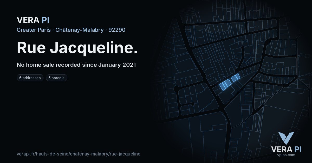 Rue Jacqueline, Châtenay-Malabry at night – every parcel coloured by the prices around it, the street's own parcels lit