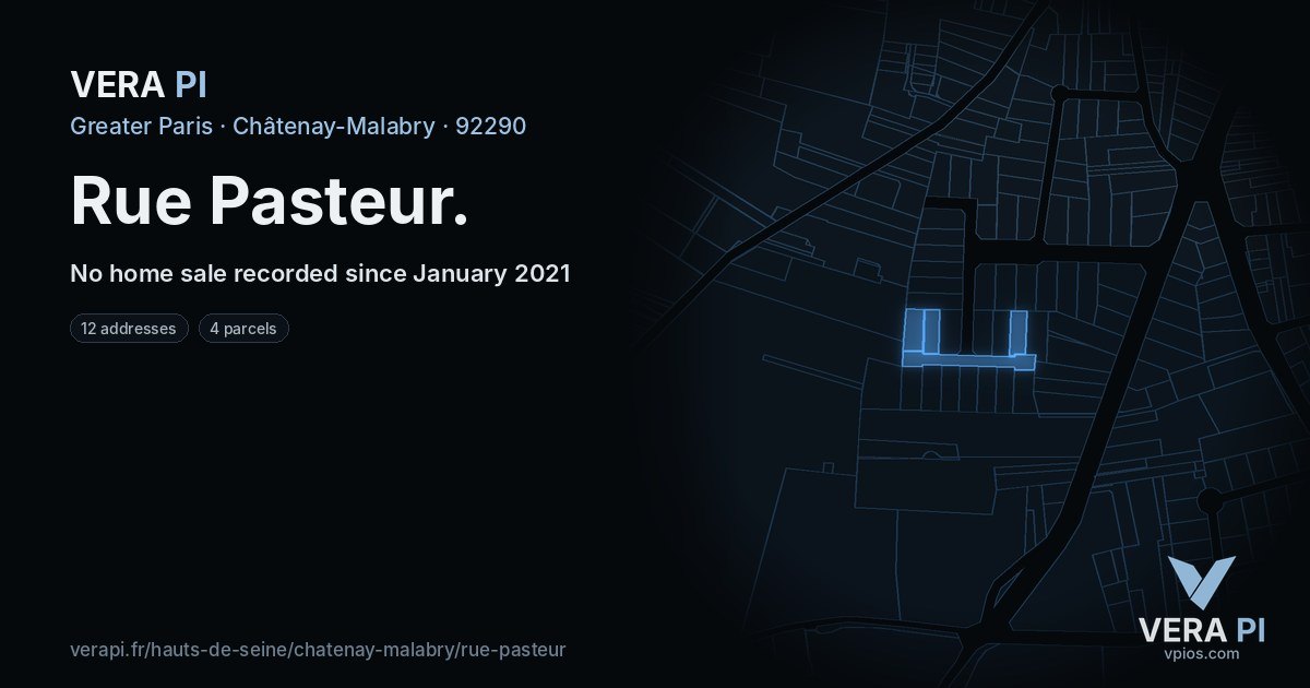 Rue Pasteur, Châtenay-Malabry at night – every parcel coloured by the prices around it, the street's own parcels lit