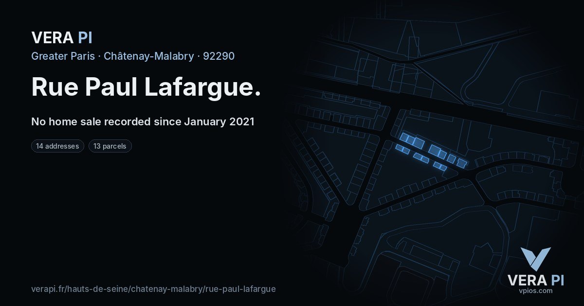 Rue Paul Lafargue, Châtenay-Malabry at night – every parcel coloured by the prices around it, the street's own parcels lit