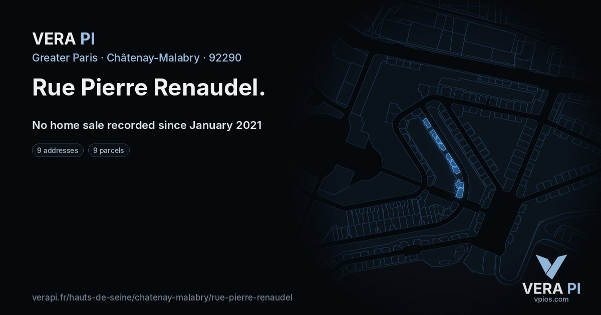 Rue Pierre Renaudel, Châtenay-Malabry at night – every parcel coloured by the prices around it, the street's own parcels lit