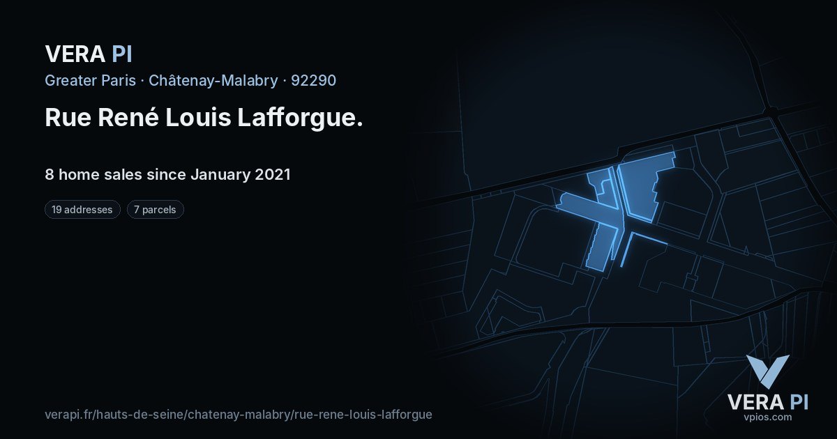 Rue René Louis Lafforgue, Châtenay-Malabry at night – every parcel coloured by the prices around it, the street's own parcels lit