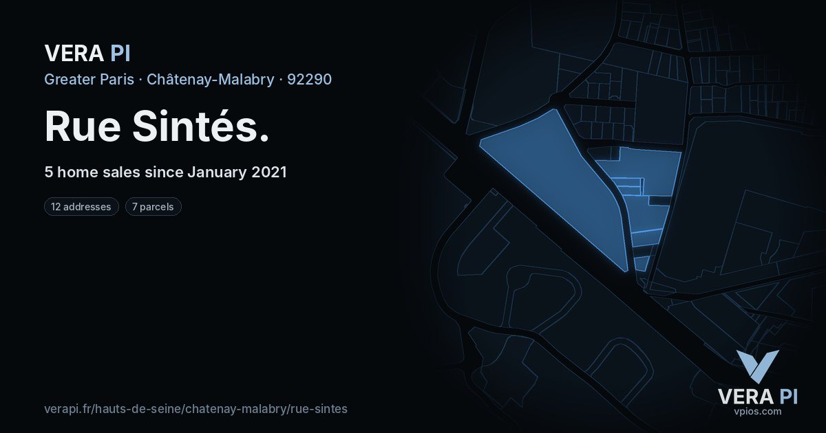 Rue Sintés, Châtenay-Malabry at night – every parcel coloured by the prices around it, the street's own parcels lit