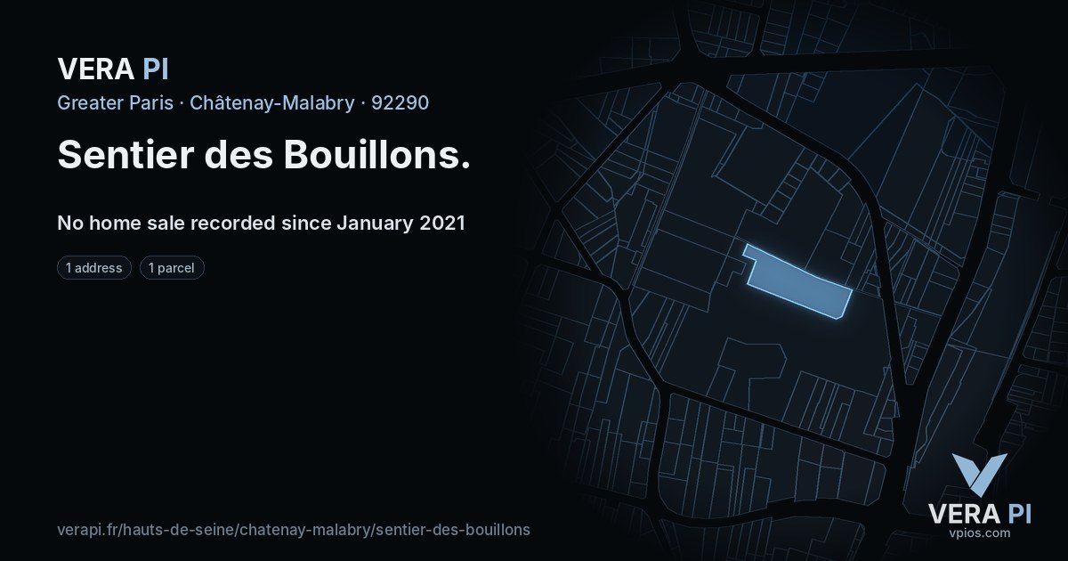 Sentier des Bouillons, Châtenay-Malabry at night – every parcel coloured by the prices around it, the street's own parcels lit