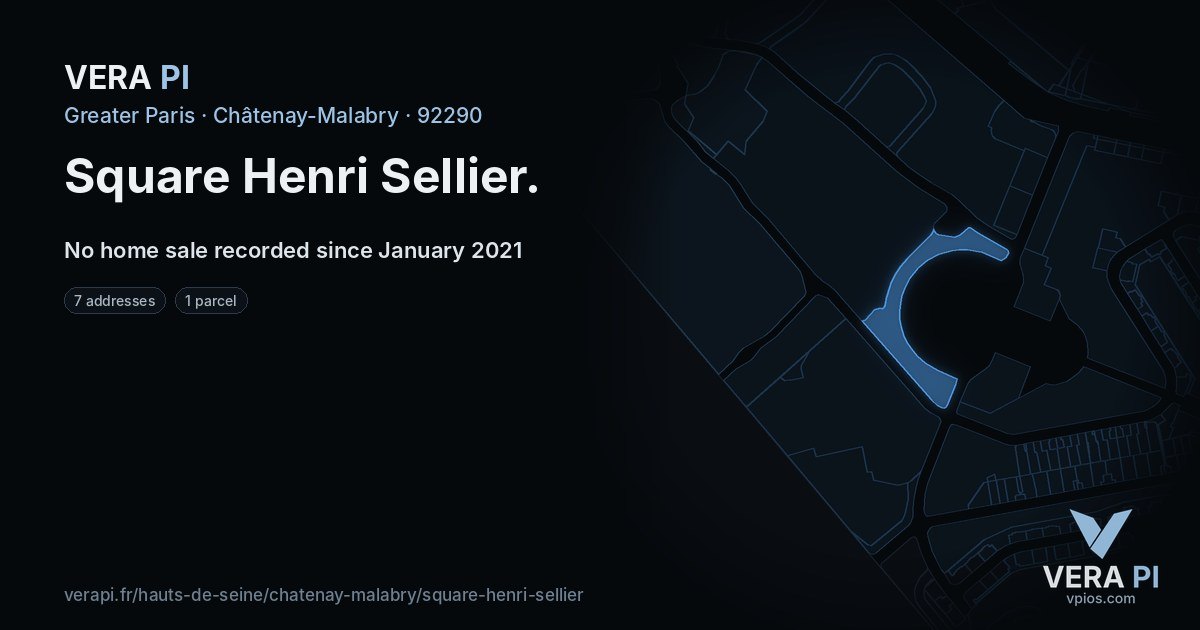 Square Henri Sellier, Châtenay-Malabry at night – every parcel coloured by the prices around it, the street's own parcels lit