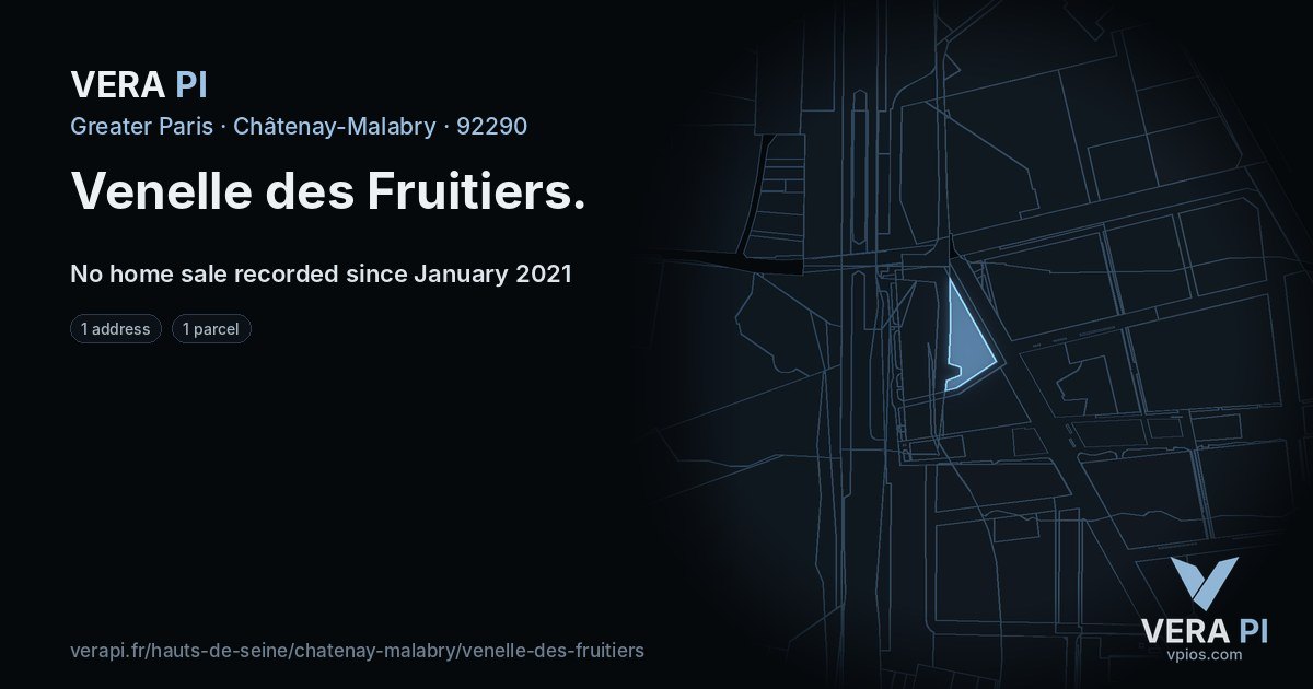 Venelle des Fruitiers, Châtenay-Malabry at night – every parcel coloured by the prices around it, the street's own parcels lit