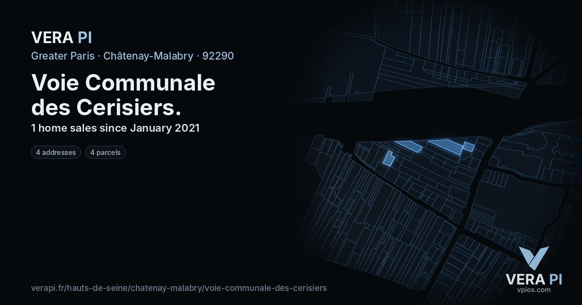 Voie Communale des Cerisiers, Châtenay-Malabry at night – every parcel coloured by the prices around it, the street's own parcels lit