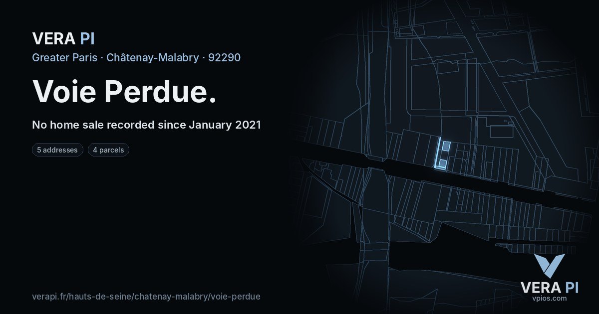 Voie Perdue, Châtenay-Malabry at night – every parcel coloured by the prices around it, the street's own parcels lit