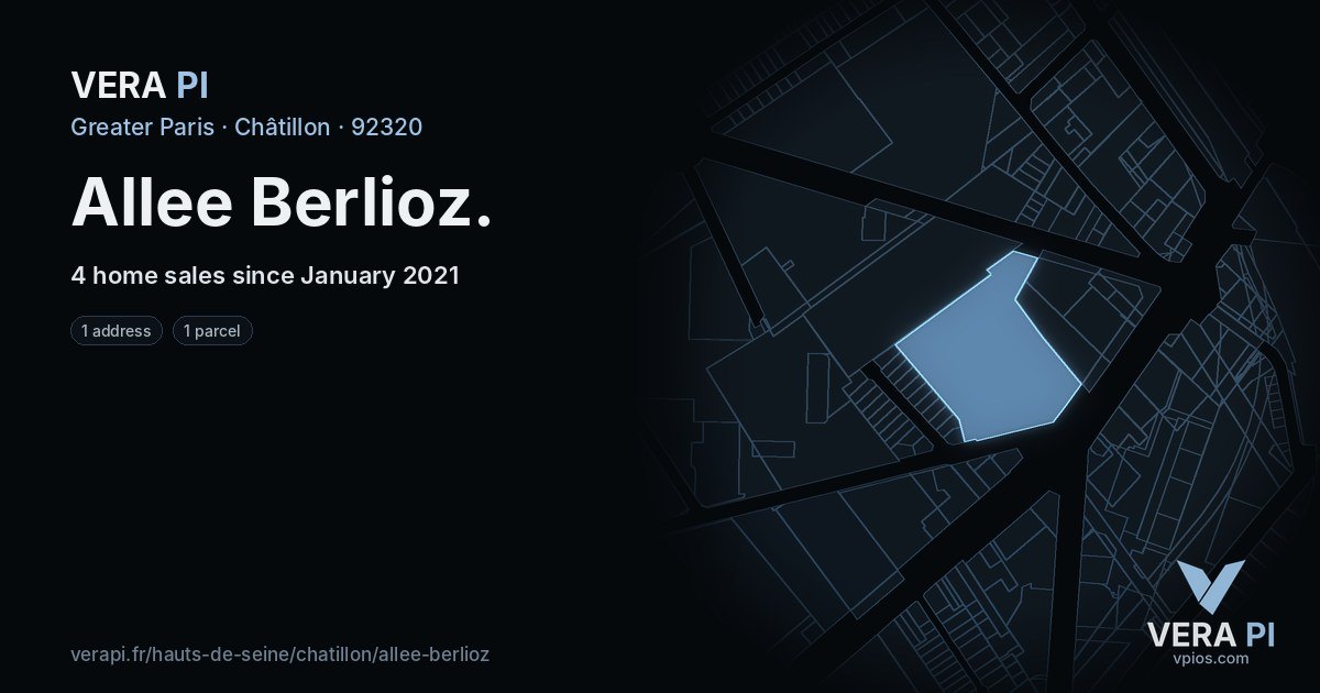 Allee Berlioz, Châtillon at night – every parcel coloured by the prices around it, the street's own parcels lit