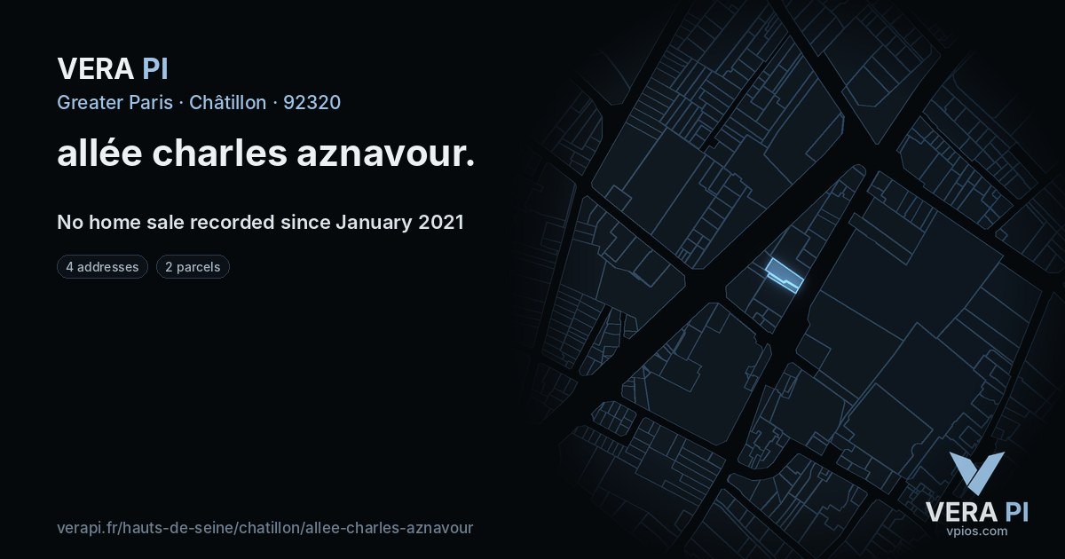 allée charles aznavour, Châtillon at night – every parcel coloured by the prices around it, the street's own parcels lit