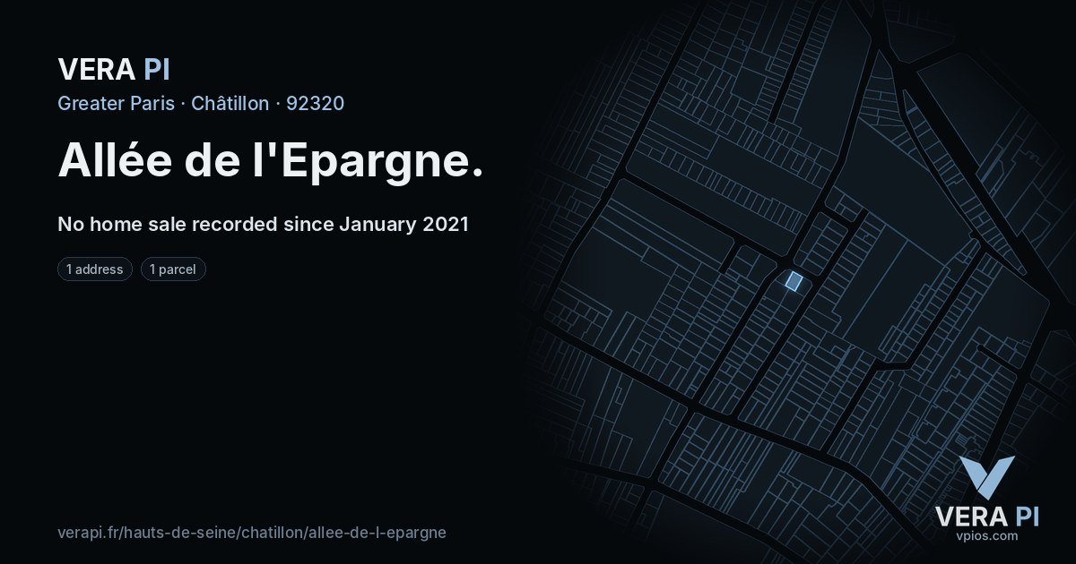 Allée de l'Epargne, Châtillon at night – every parcel coloured by the prices around it, the street's own parcels lit