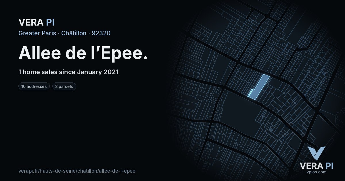 Allee de l’Epee, Châtillon at night – every parcel coloured by the prices around it, the street's own parcels lit