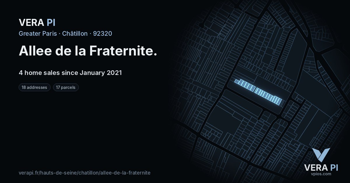 Allee de la Fraternite, Châtillon at night – every parcel coloured by the prices around it, the street's own parcels lit
